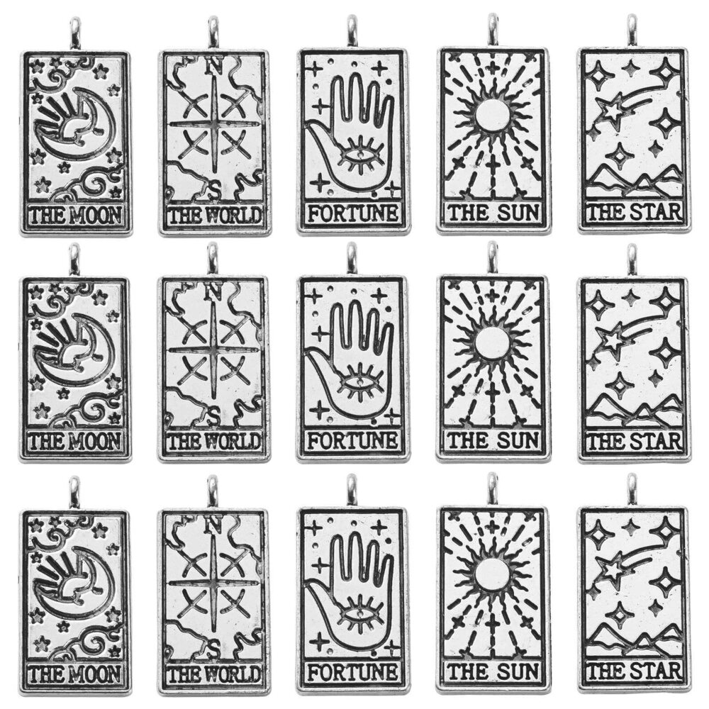 4686 50 pcs 5 Styles Tibetan Tarot Charms Antique Silver Sun Moon Rectangle